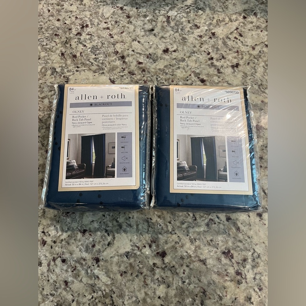 2PK Allen+Roth 50x84-in Navy Blackout Thermal Lined Grommet Curtain Panel - Picture 4 of 6